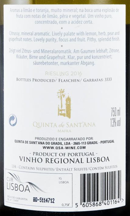 2016 Quinta de Sant'Ana Riesling branco