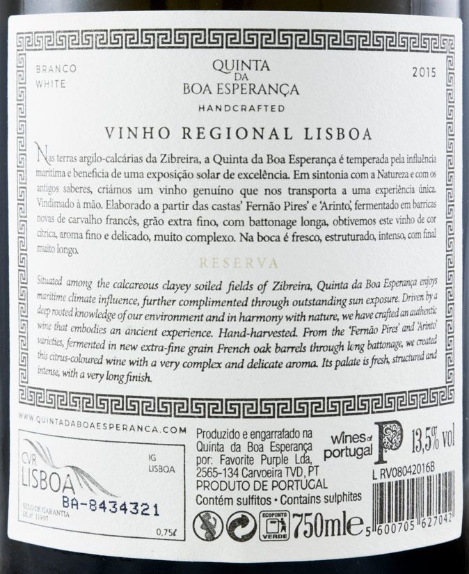 2015 Quinta da Boa Esperança Reserva branco