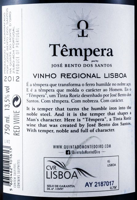 2012 Quinta do Monte d'Oiro Têmpera red