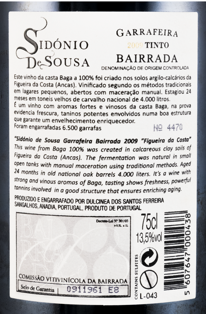 2009 Sidónio de Sousa Garrafeira tinto