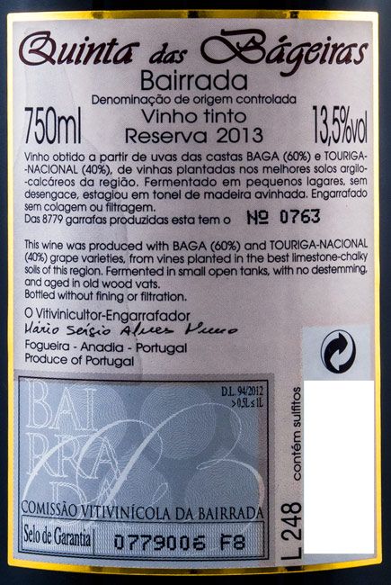 2013 Quinta das Bágeiras Reserva tinto