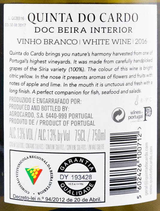 2016 Quinta do Cardo Siria organic white