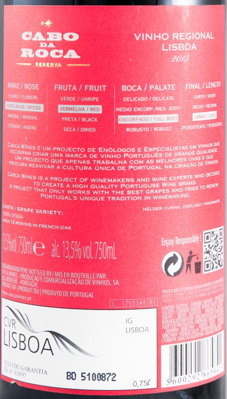 2015 Cabo da Roca Syrah Reserva red