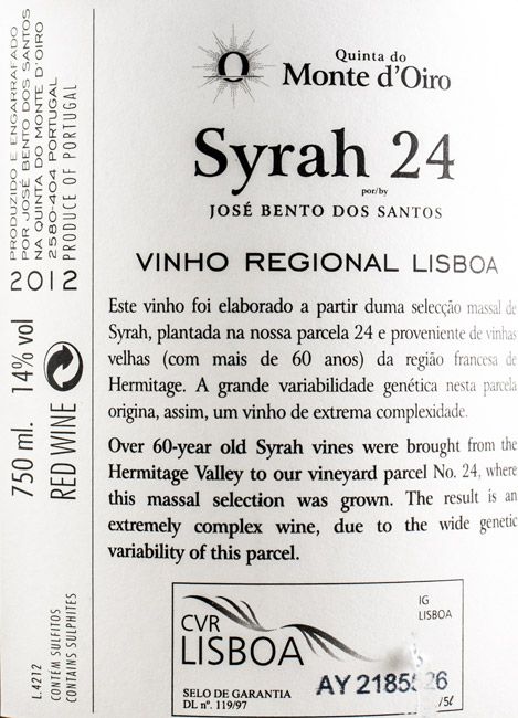 2012 Quinta do Monte d'Oiro Syrah 24 red