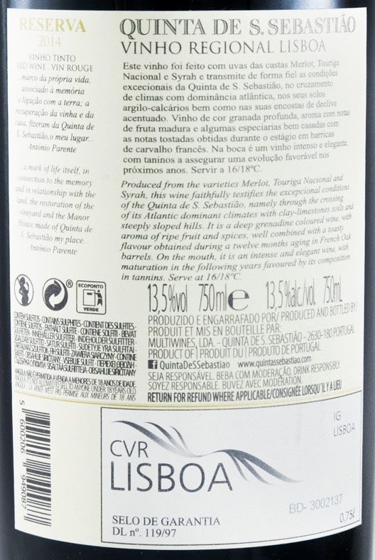 2014 Quinta de São Sebastião Reserva tinto