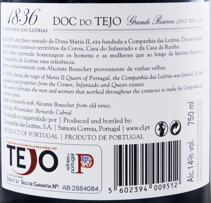 2015 Companhia das Lezírias 1836 Grande Reserva Alicante Bouschet red