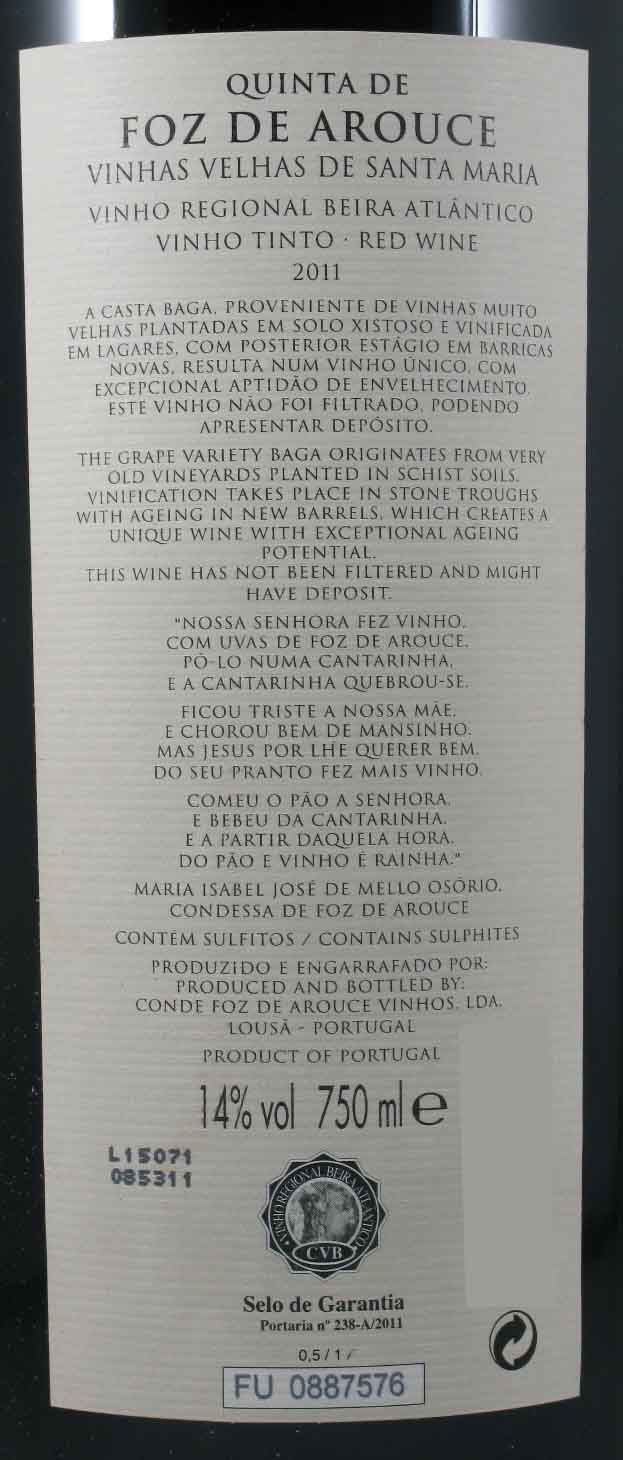 2011 Quinta de Foz de Arouce Vinhas Velhas de Santa Maria red