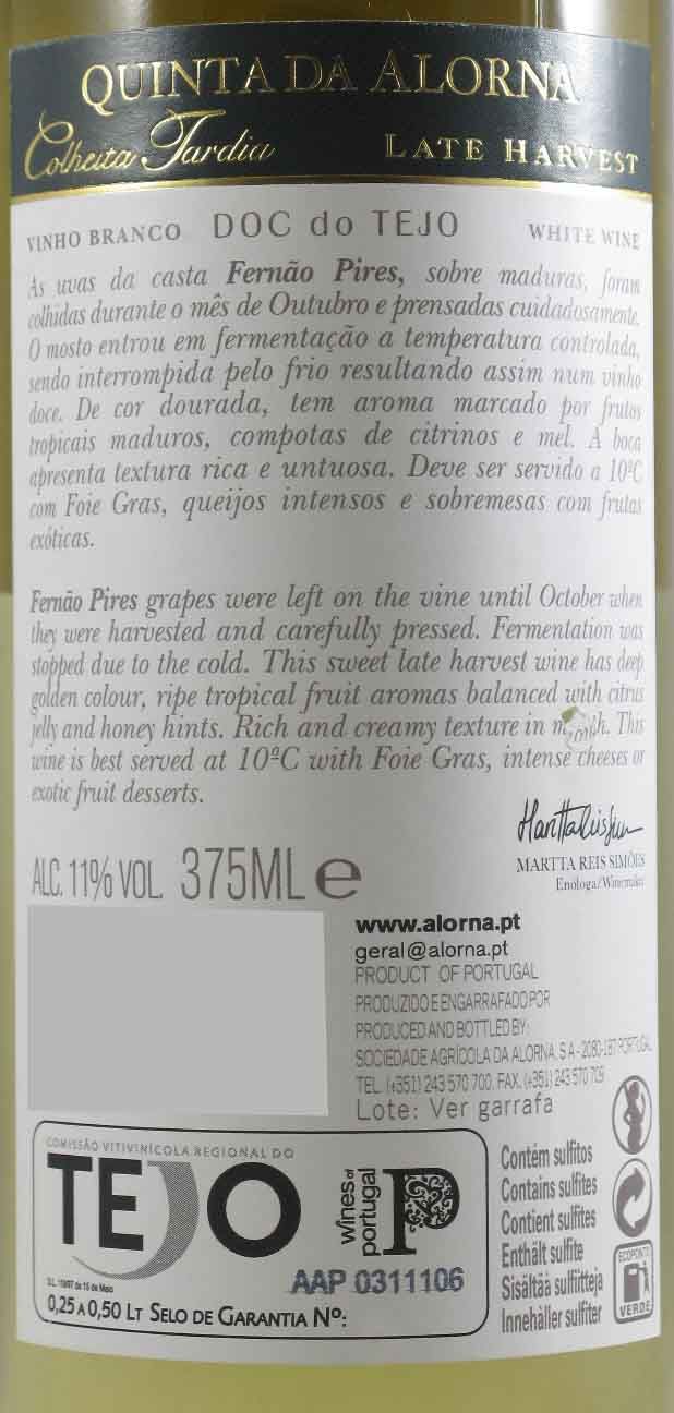 2012 Quinta da Alorna Late Harvest white 37.5cl