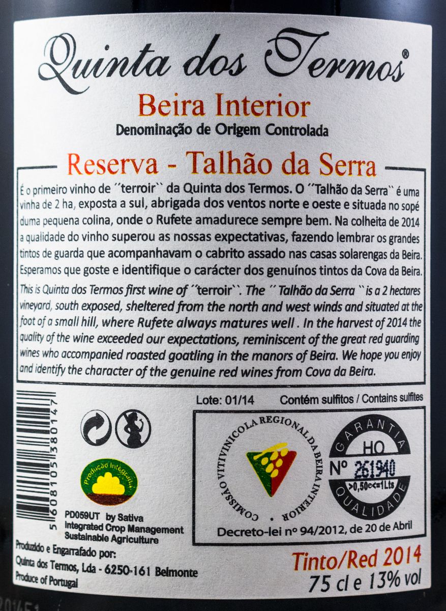 2014 Quinta dos Termos Talhão da Serra Reserva tinto