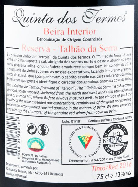 2016 Quinta dos Termos Talhão da Serra Rufete Reserva tinto