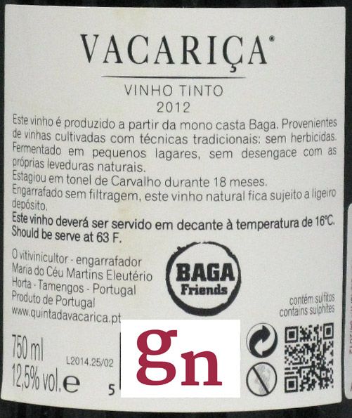 2012 Quinta da Vacariça Baga tinto