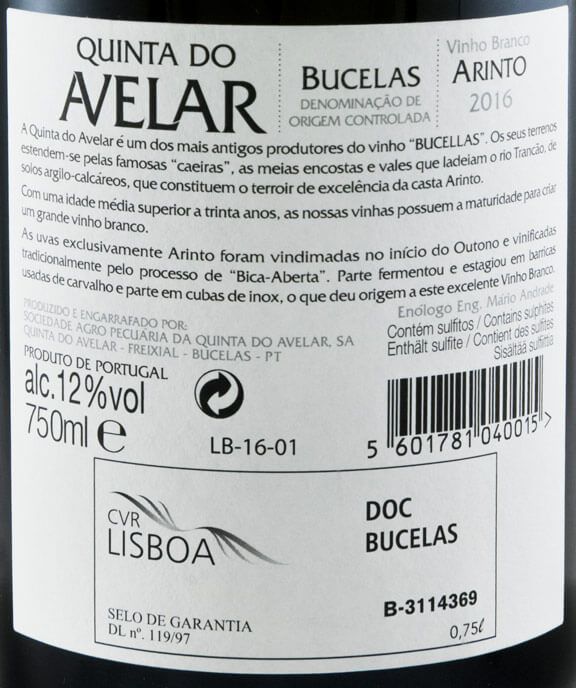 2016 Quinta do Avelar Arinto white