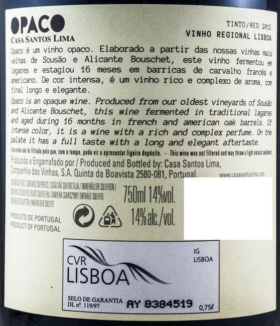 2012 Casa Santos Lima Opaco tinto