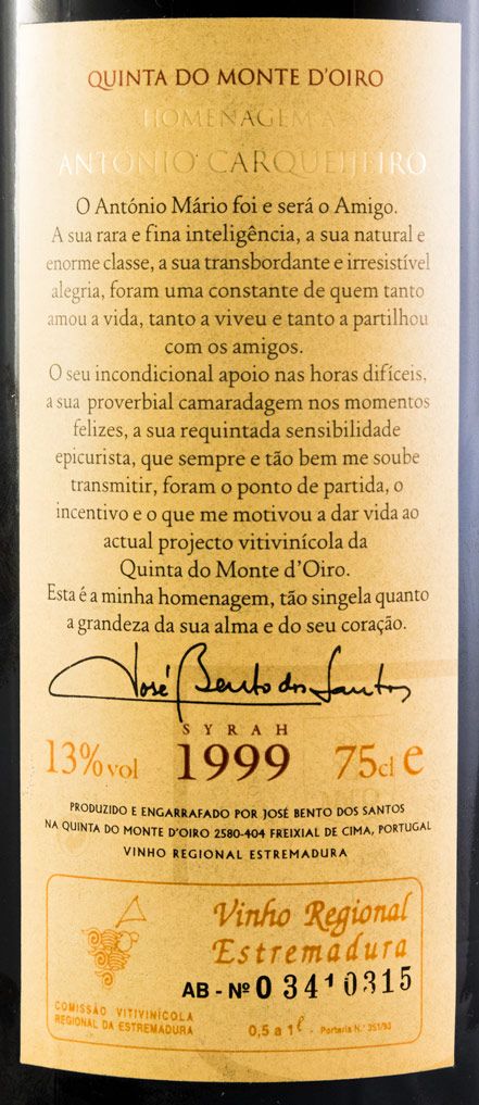1999 Quinta do Monte d'Oiro Homenagem Antonio Carqueijeiro red