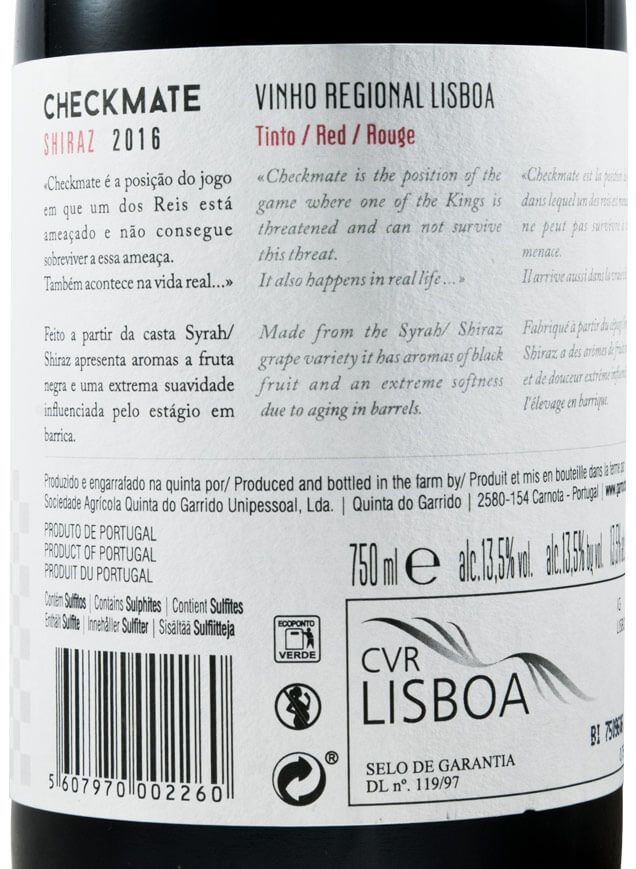 2016 Checkmate Syrah tinto