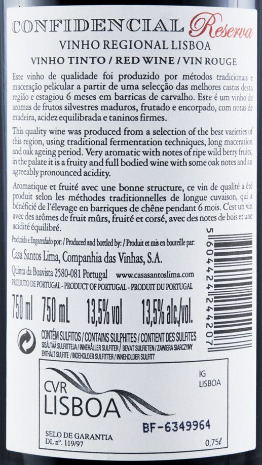 2014 Casa Santos Lima Confidencial Reserva red