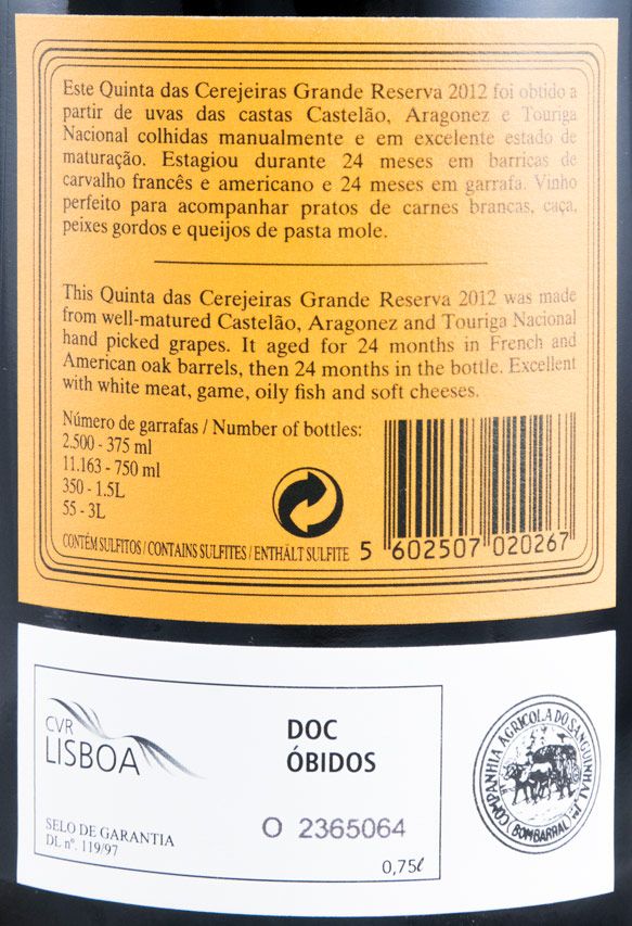 2012 Quinta das Cerejeiras Grande Reserva tinto