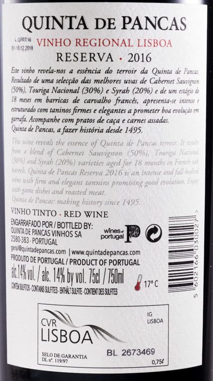 2016 Quinta de Pancas Reserva red