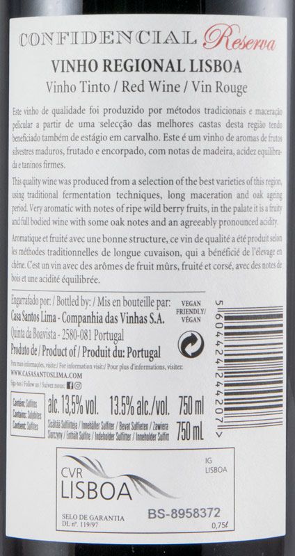 2016 Casa Santos Lima Confidencial Reserva tinto