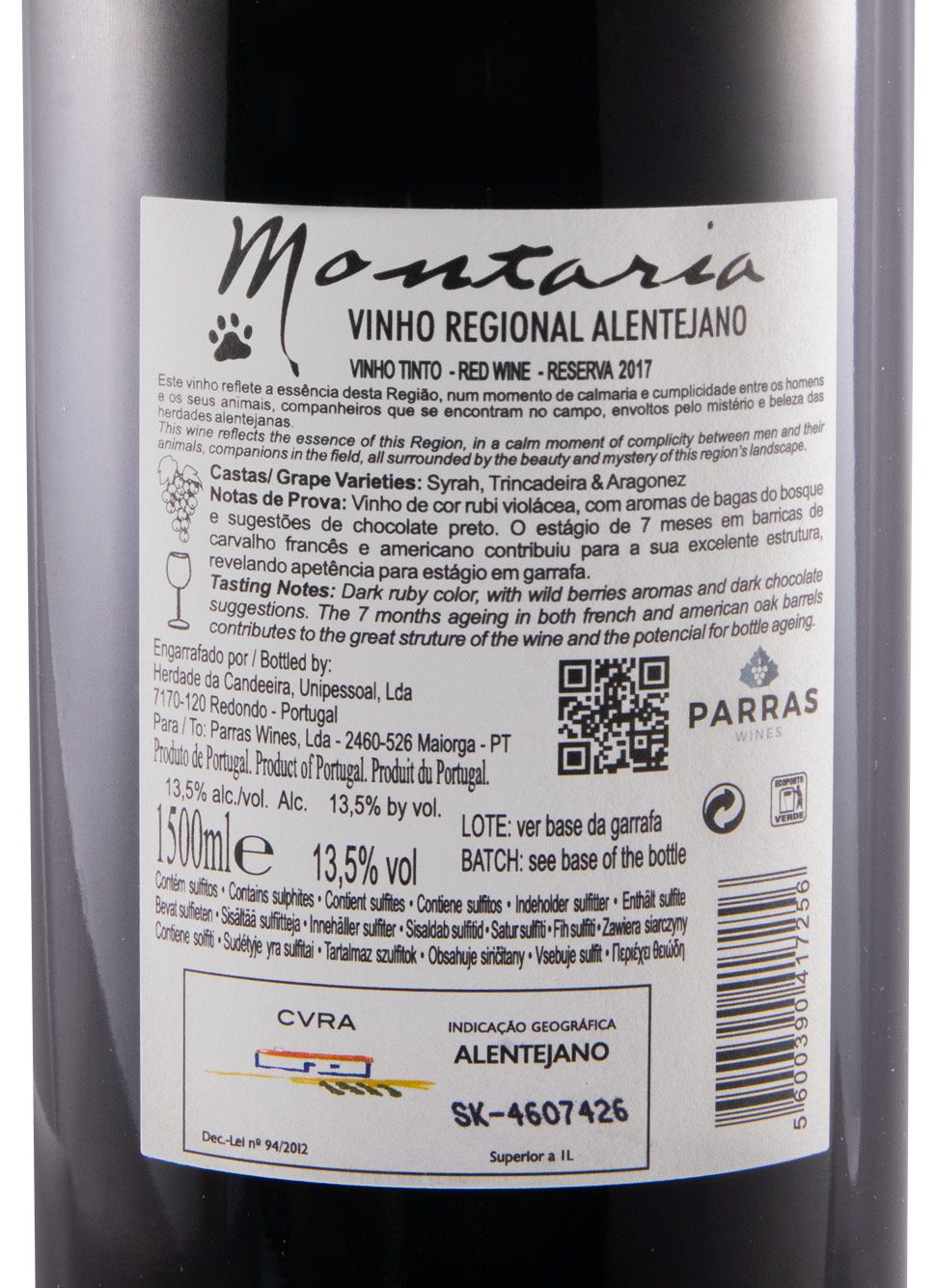 2017 Herdade da Candeeira Montaria Reserva tinto 1,5L