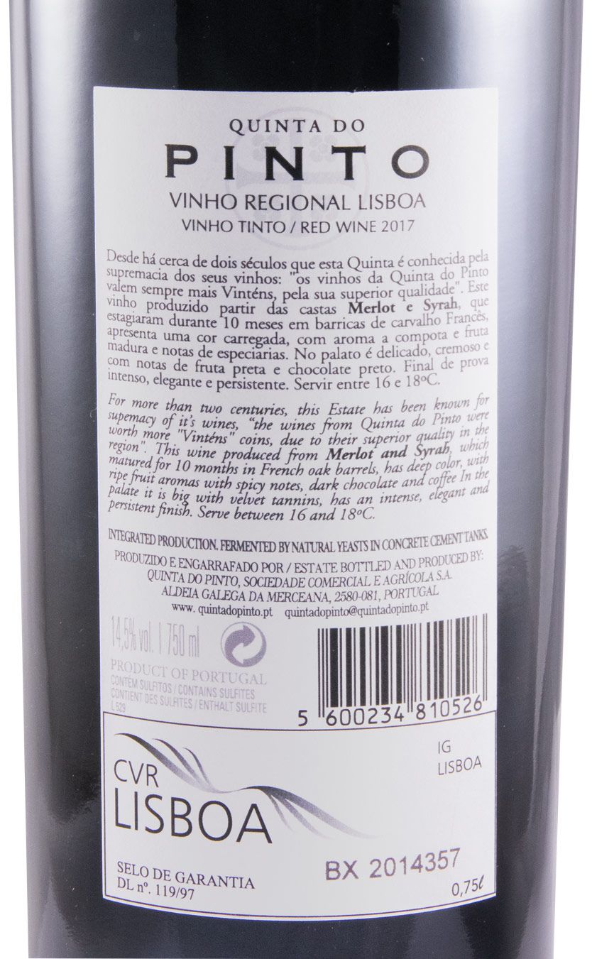 2017 Quinta do Pinto Merlot & Syrah tinto