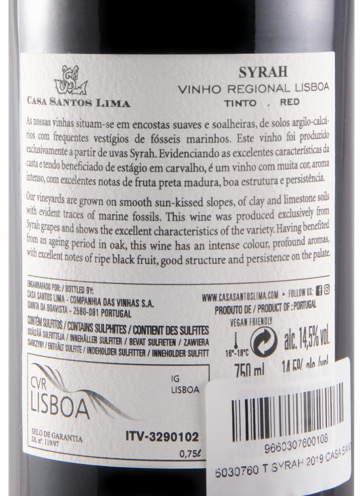 2019 Casa Santos Lima Syrah red