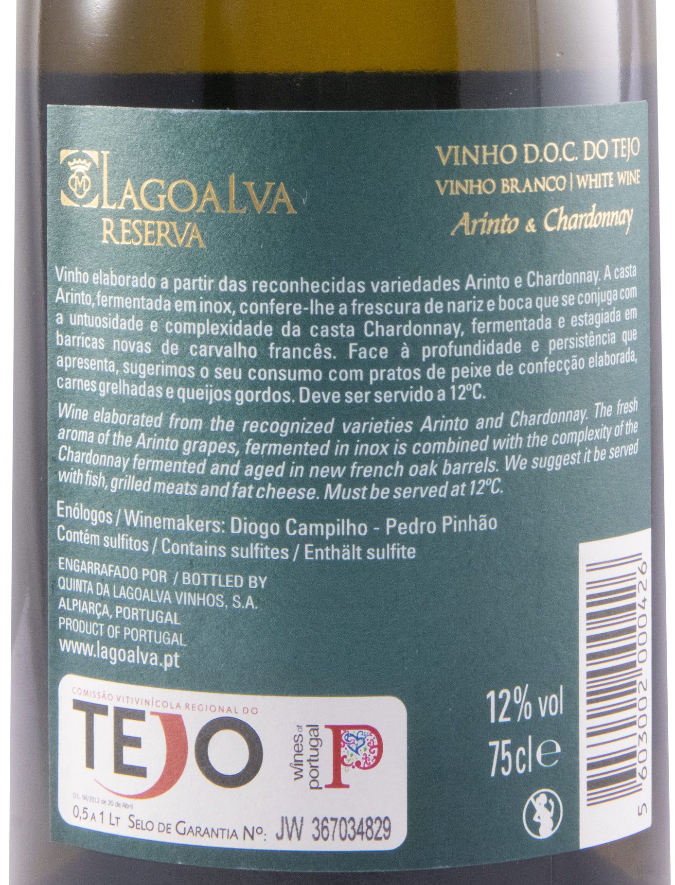 2021 Quinta da Lagoalva Arinto & Chardonnay Reserva branco