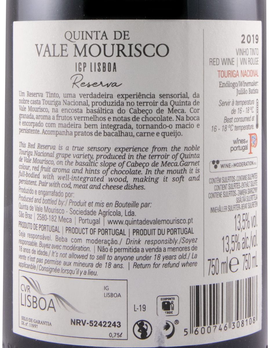 2019 Quinta de Vale Mourisco Touriga Nacional Reserva tinto
