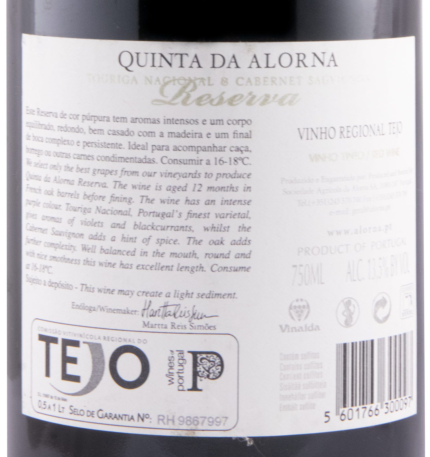 2010 Quinta da Alorna Touriga Nacional & Cabernet Sauvignon Reserva red