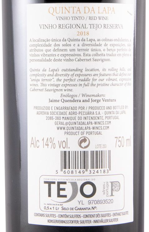 2018 Quinta da Lapa Cabernet Sauvignon Reserva red (damaged label)