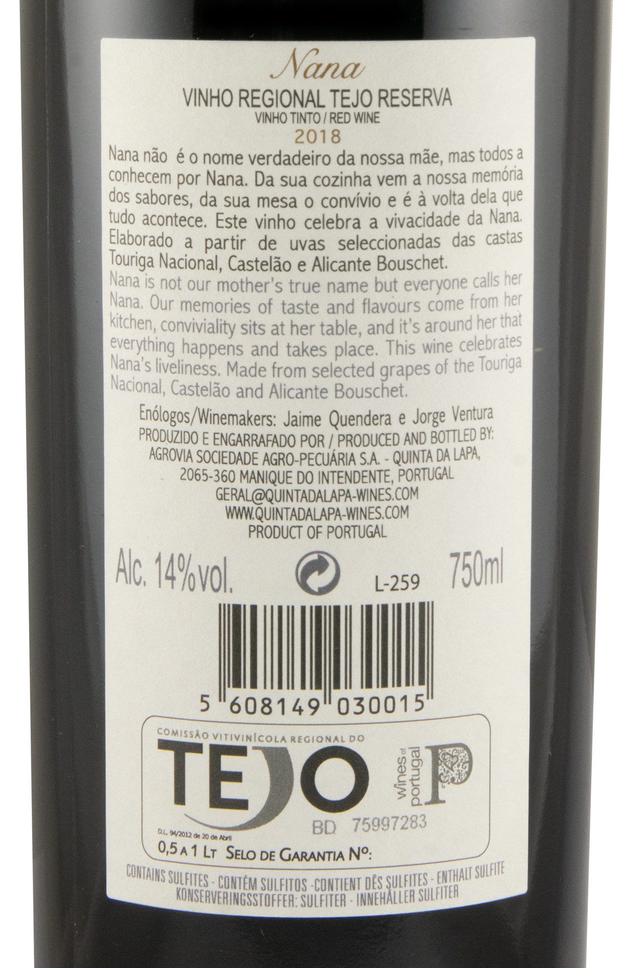 2018 Quinta da Lapa Nana Reserva tinto