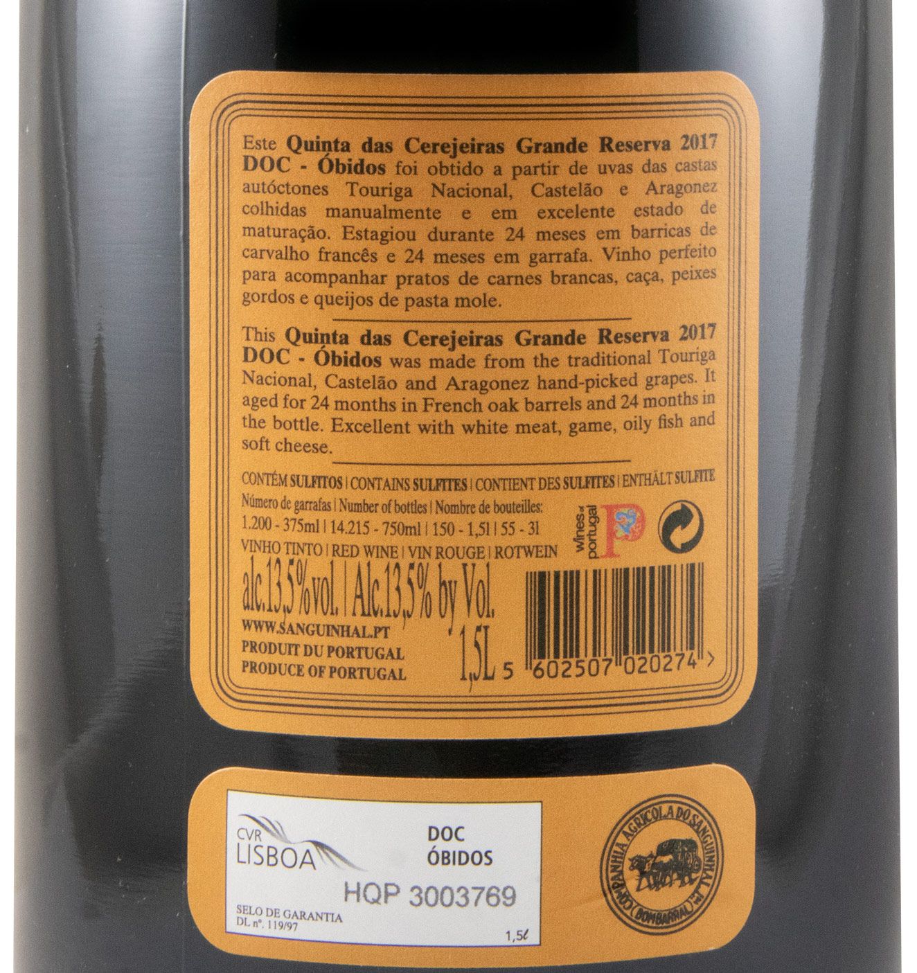 2017 Quinta das Cerejeiras Grande Reserva tinto 1,5L