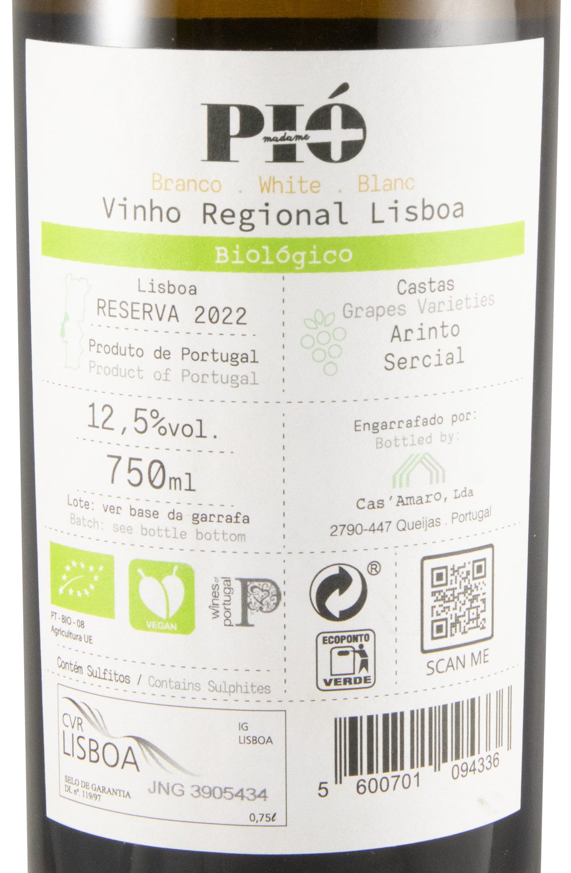 2022 Madame Pió Reserva organic white