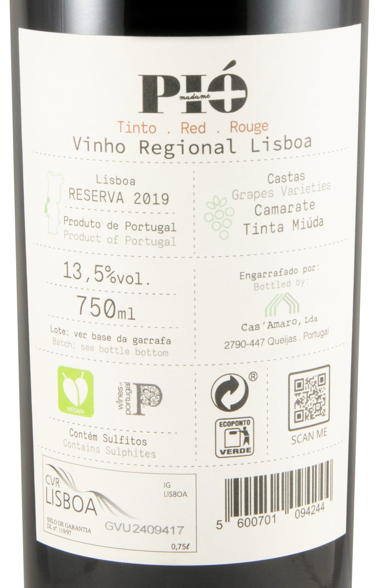 2019 Madame Pió Reserva tinto