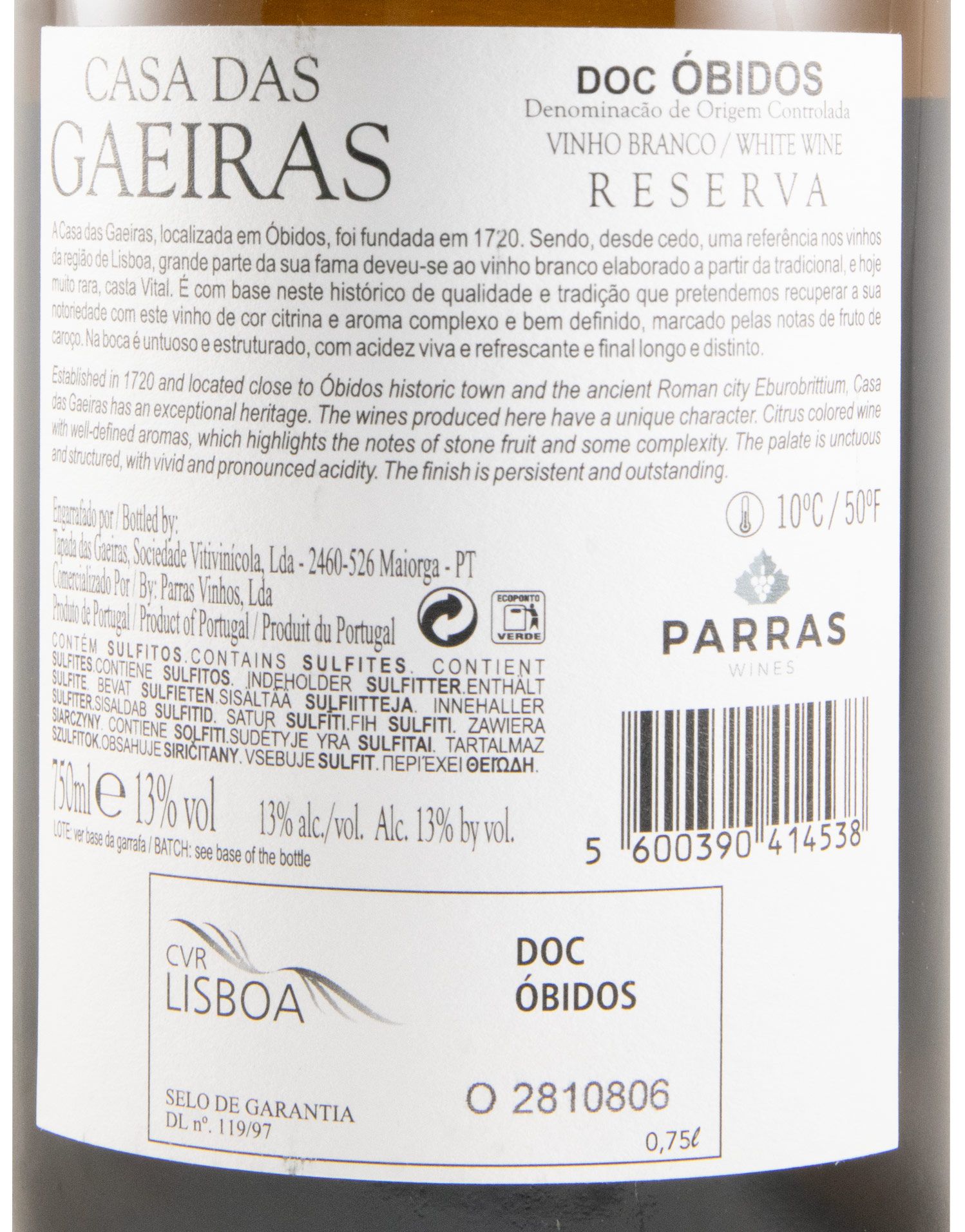 2018 Casa das Gaeiras Vital Vinhas Velhas Reserva branco