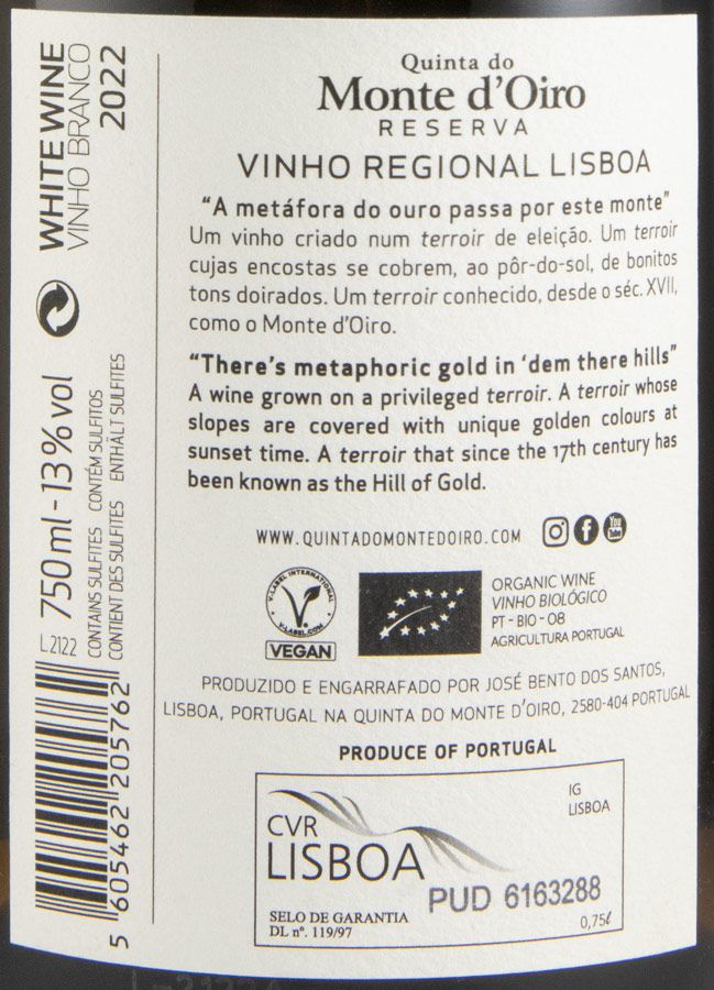 2022 Quinta do Monte d'Oiro Reserva biológico branco