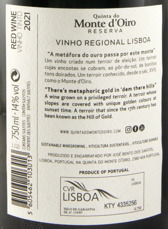 2021 Quinta do Monte d'Oiro Reserva red