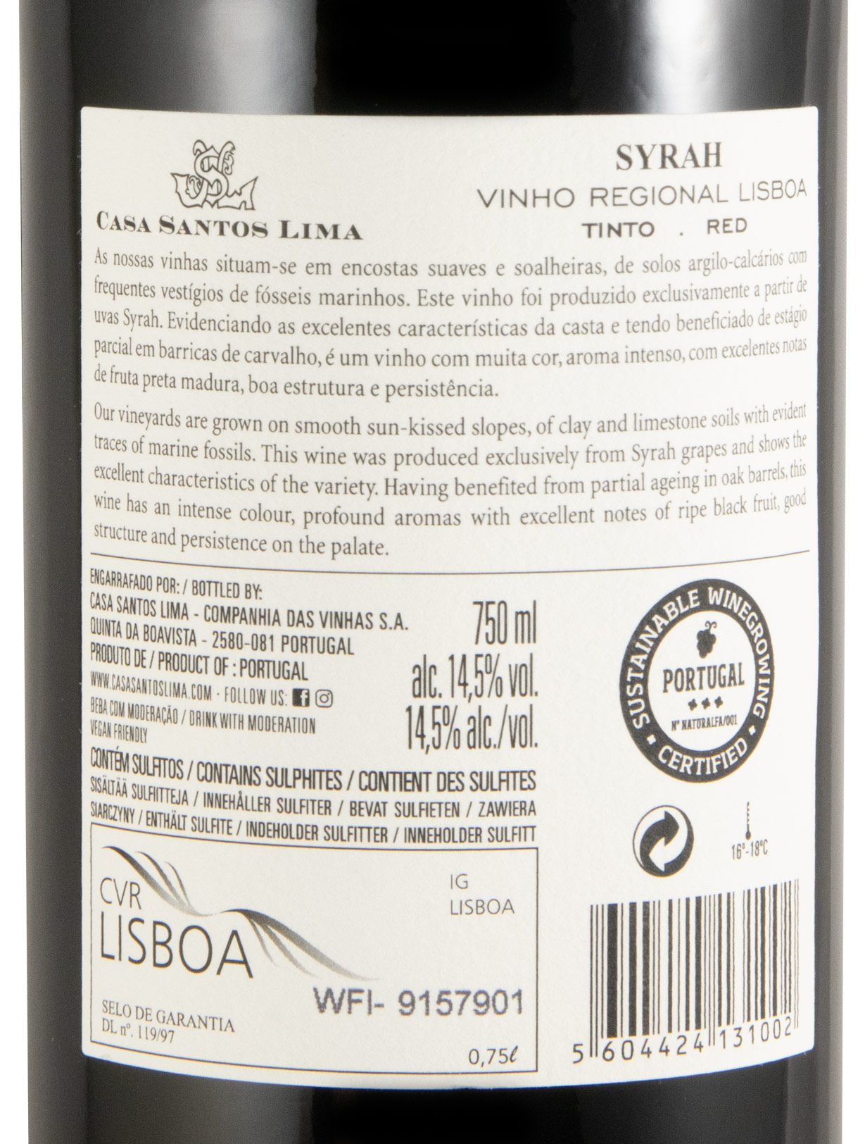 2022 Casa Santos Lima Syrah red