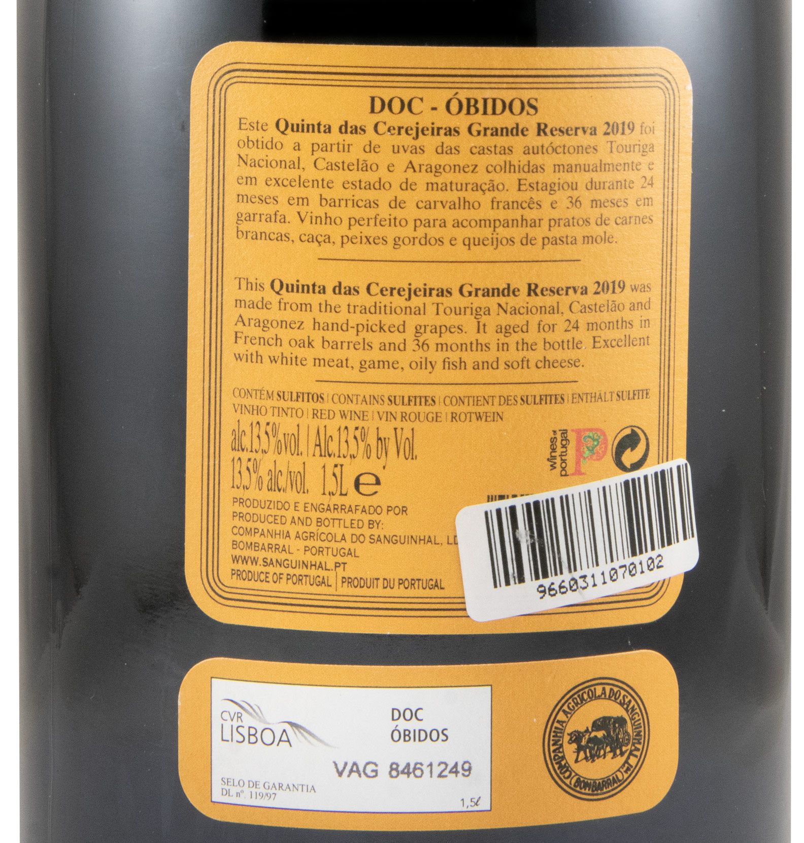 2019 Quinta das Cerejeiras Grande Reserva tinto 1,5L
