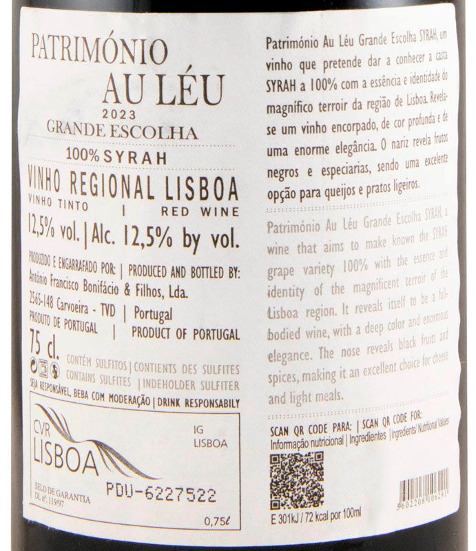 2023 Património Au Léu Syrah Grande Escolha tinto