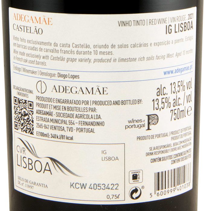 2021 AdegaMãe Castelão tinto