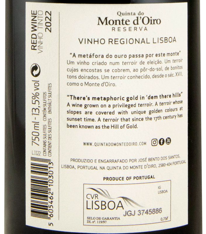 2022 Quinta do Monte d'Oiro Reserva red