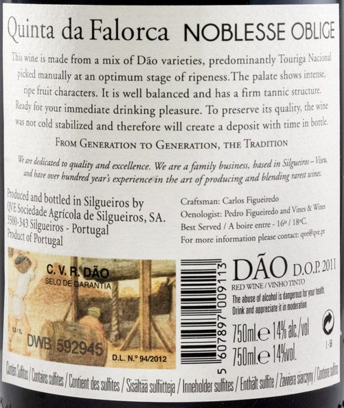 2011 Quinta da Falorca Noblesse Oblige tinto