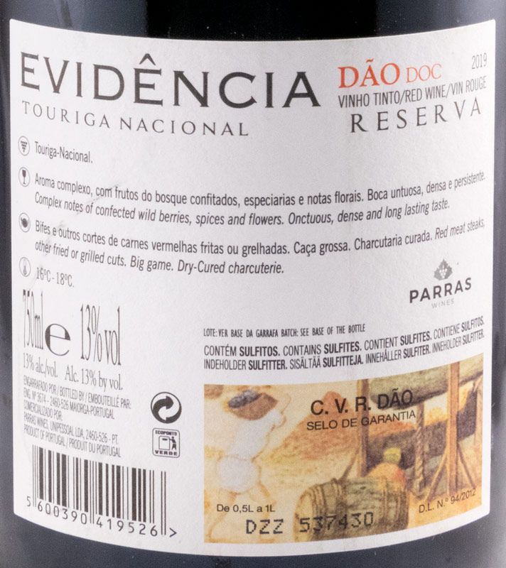 2019 Evidência Touriga Nacional Reserva red