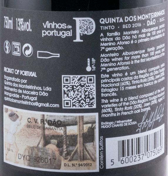 2016 Quinta dos Monteirinhos Menino Afonso tinto
