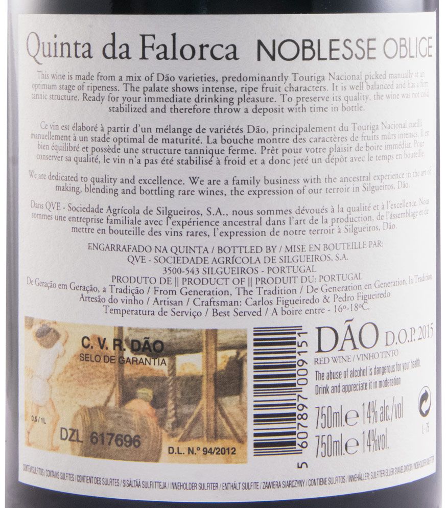 2015 Quinta da Falorca Noblesse Oblige red