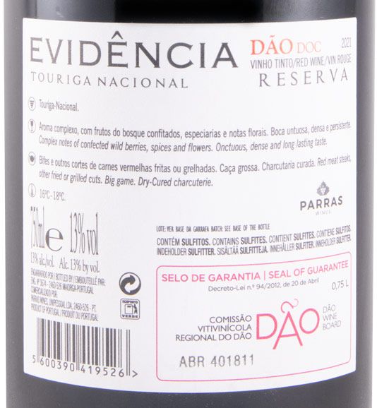 2021 Evidência Touriga Nacional Reserva tinto