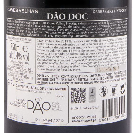 2018 Caves Velhas Garrafeira Dão red