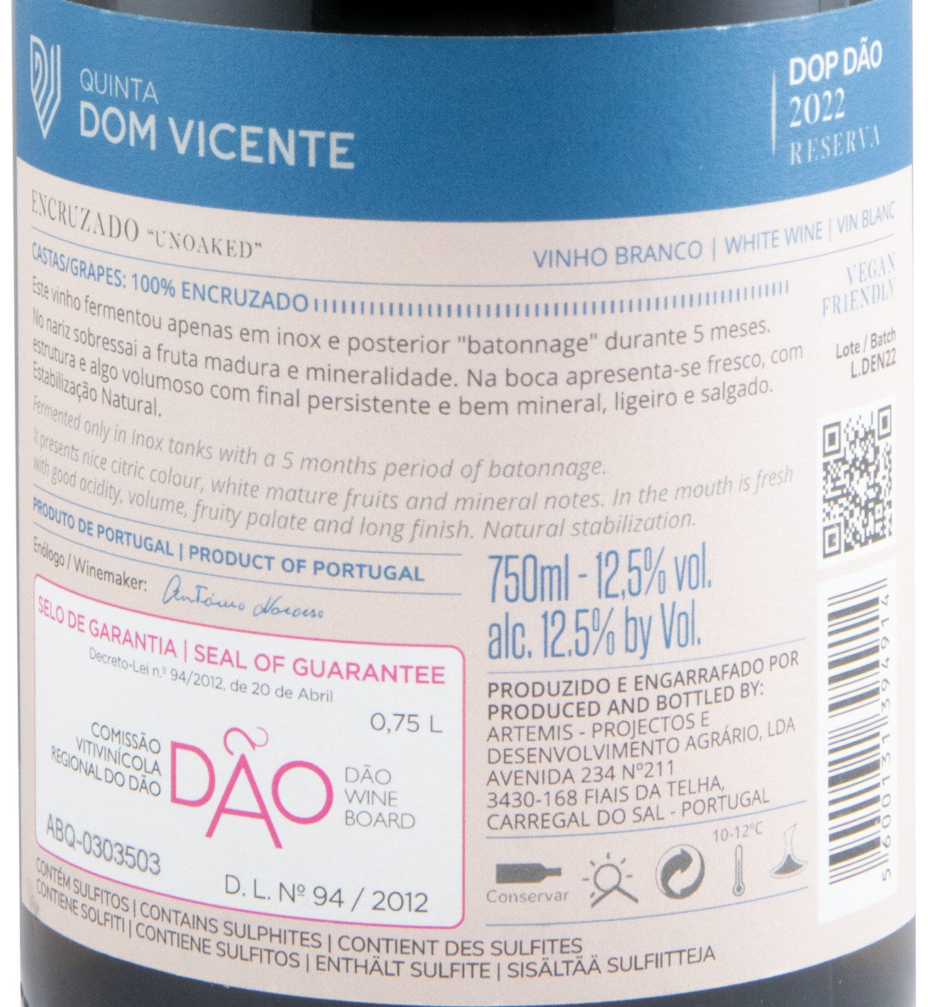 2022 Quinta Dom Vicente Encruzado Unoaked Reserva white