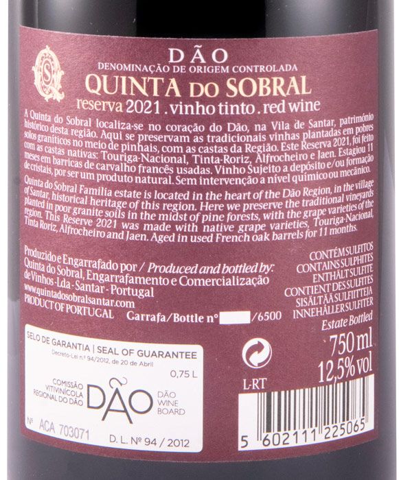 2021 Quinta do Sobral Reserva red
